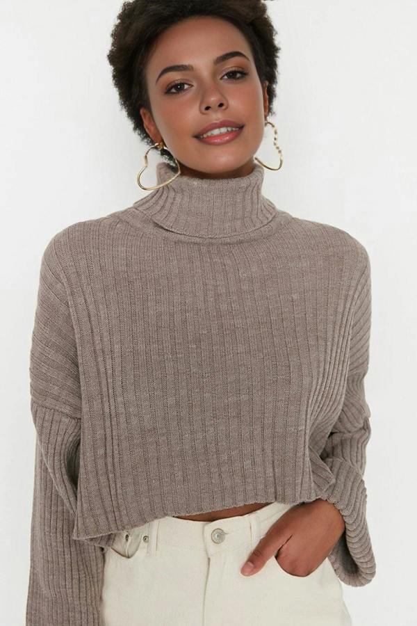 WOVCOR Crop Basic Knit Sweater