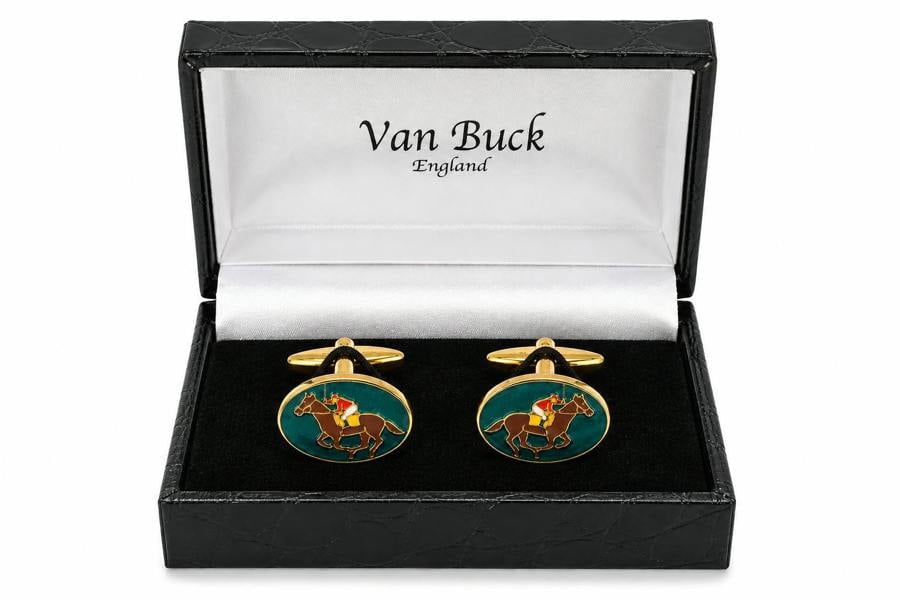 Claudio Lugli Horse Racing Novelty Cufflinks - Gold