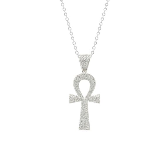 Spero London Sterling Silver Large Pave Ankh Pendant Necklace