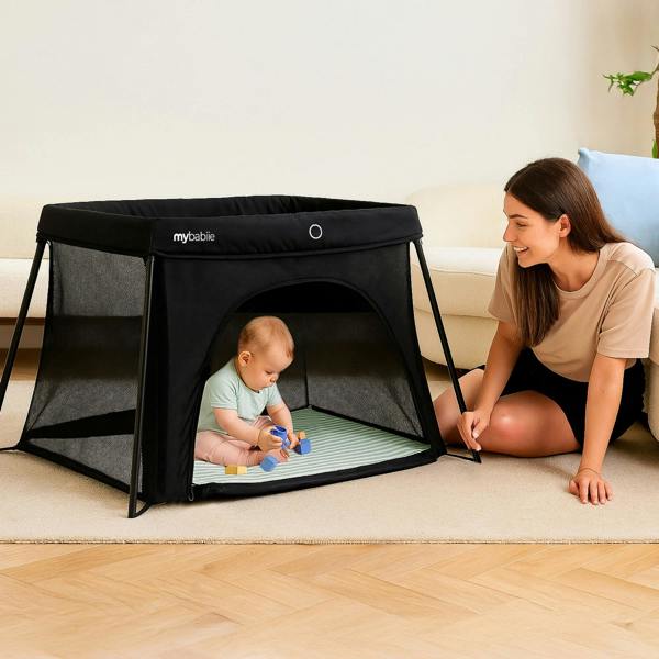 My Babiie MBTC3 Air-Light 3-in-1 Travel Cot with Bassinet - Black