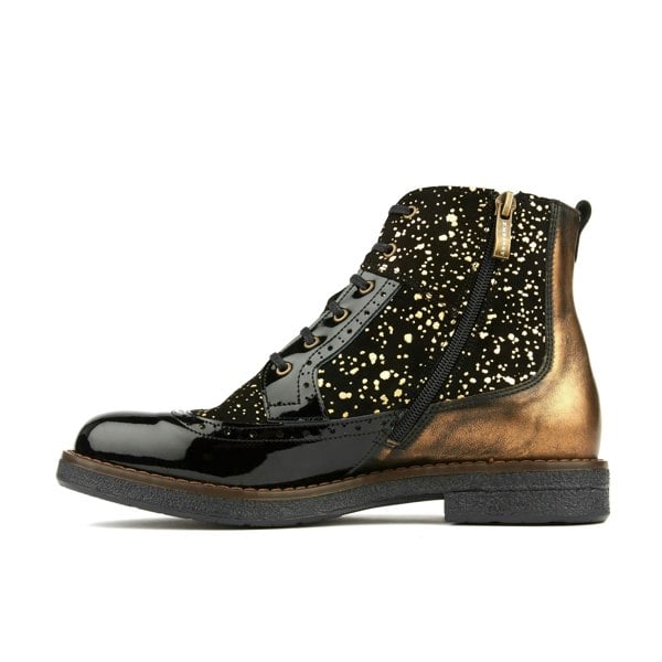 Embassy London Hatter - Gold Drops - Women's ankle boot in golden paint drops on black leather