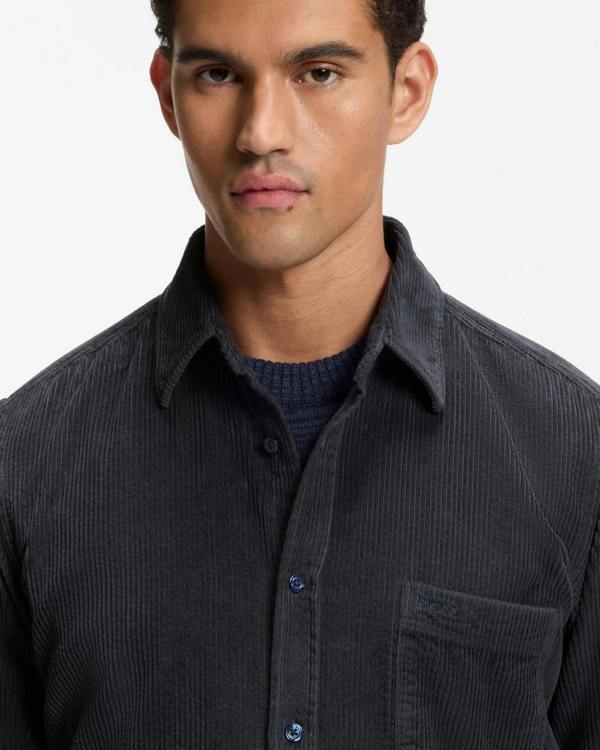 BOSS Orange Relegant 6 Mens Long Sleeve Cotton Shirt - Dark Blue 404 detail