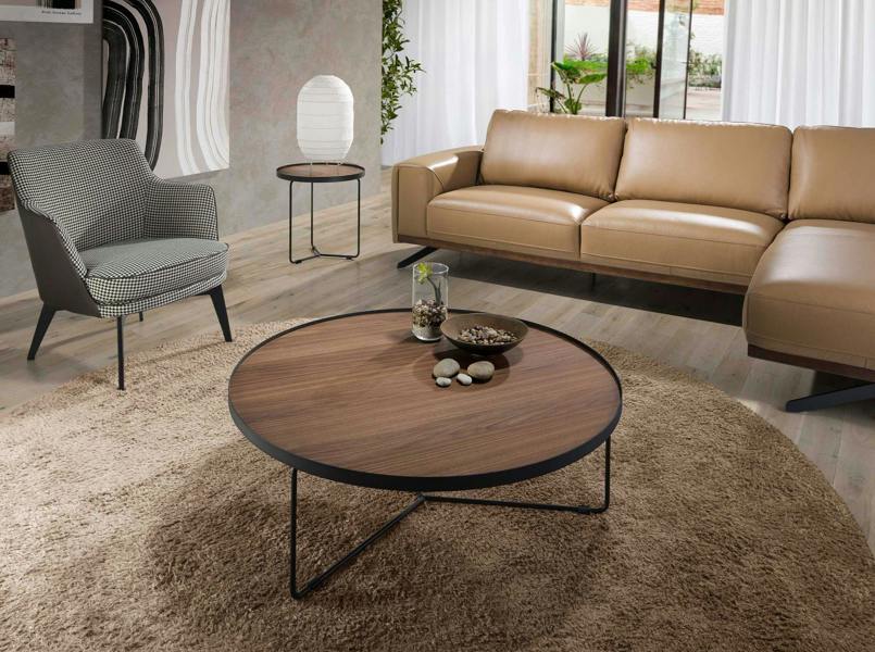 Angel Cerdá Round Coffee Table Walnut and Black Steel 2006