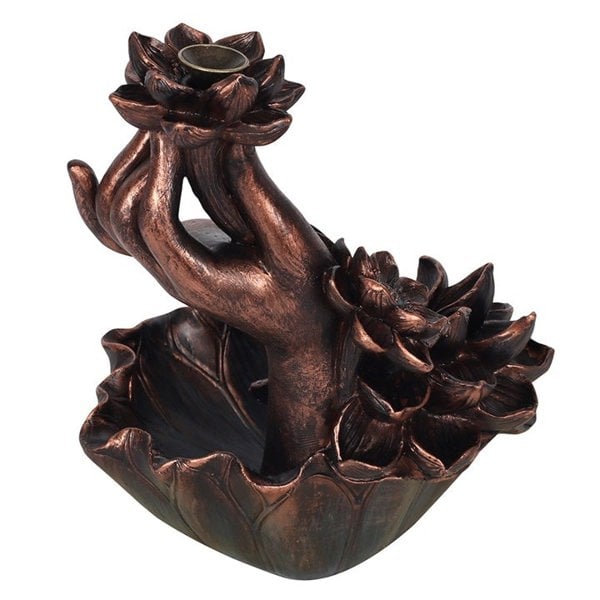 Serano Bronze Effect Hand with Flower Backflow Incense Burner