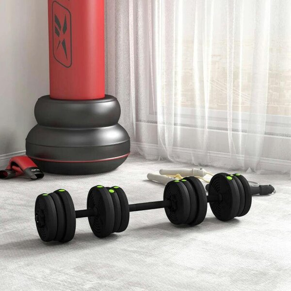 Adjustable Weight Barbell & Dumbbells Set Free Weights Strength Muscle Exercise Home Gym Training, Black and Green