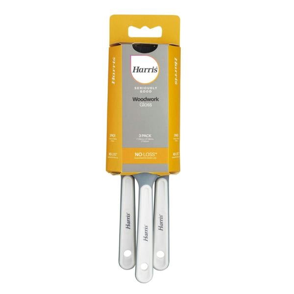Harris Seriously Good Gloss Woodwork Paint Brush (Pack of 3) - White/Grey/Black - 