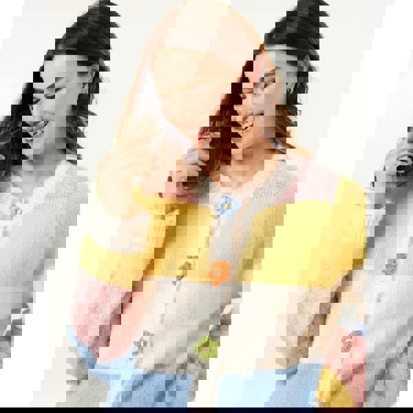 Blue Vanilla Multi Coloured Striped Cardigan With Flower Buttons