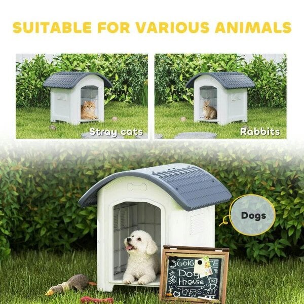 Outdoor Dog Kennel, Plastic Dog House with Removable Floor, Waterproof Roof, Raised Floor, 71 x 60 x 63 cm