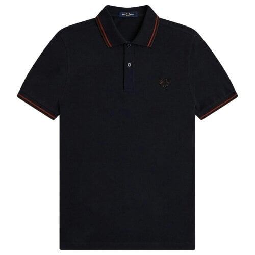 Fred Perry Twin Tipped Fred Perry Polo Shirt - Navy/Brandy/Rich Brown