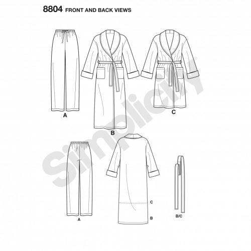 Simplicity Sewing Pattern 8804, Pyjamas, Robes for Men, Women, AA (S-M-L) - Easy