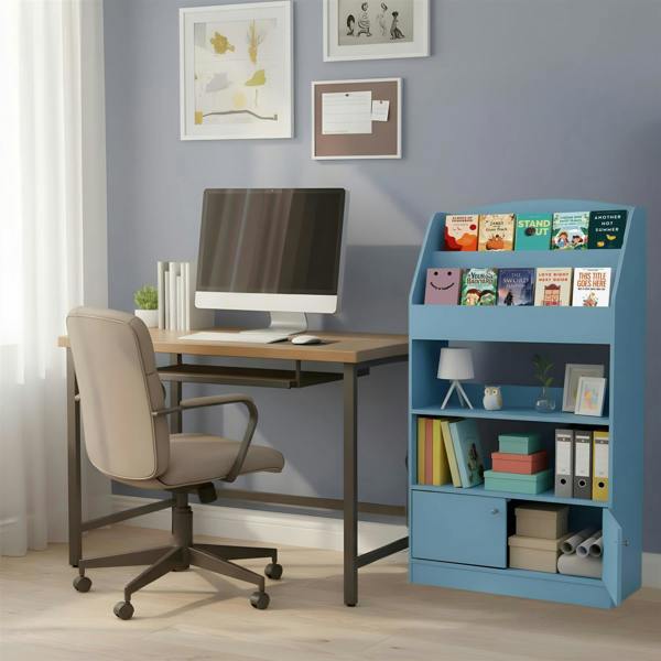WALPLUS Kidkanac Magazine/Bookshelf with Toy Storage Cabinet, Light Blue | Luxury Wall Decor for Living Room & Bedroom
