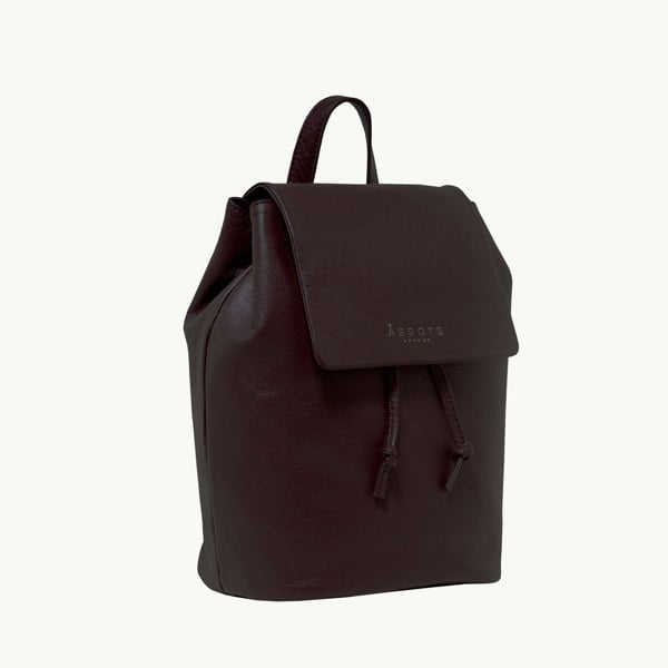 Assots London 'GRACE' Burgundy Full Grain Leather Flap-over Backpack