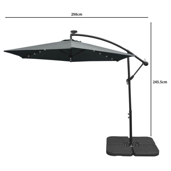 Monstershop Grey 3m LED Cantilever Parasol & Plain Base