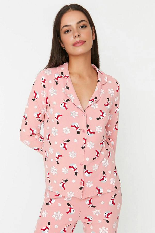 WOVCOR 2-Piece 100% Cotton Winter Themed Knit Pajama Set