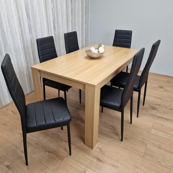 Kosy Koala Dining Set of 6 Dining Table and 6 Black Faux Leather Chairs Dining Room Furniture
