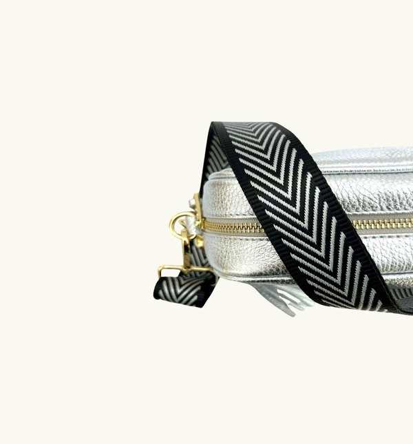 Apatchy London Black And Silver Chevron Bag Strap