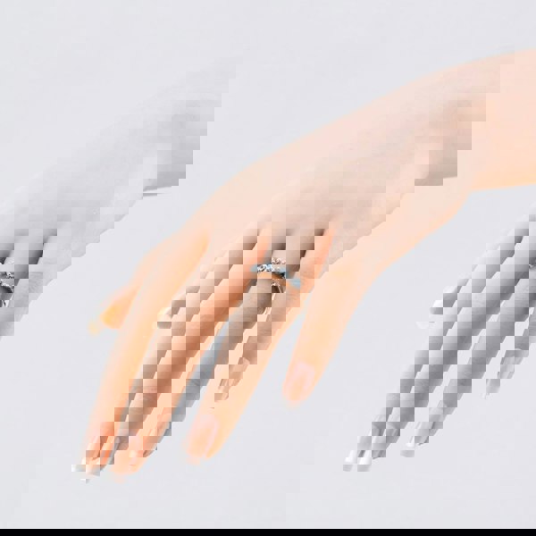 T. H. Baker 9ct White Gold Aquamarine & Diamond Wave Half Eternity Ring RJR04808-AQ