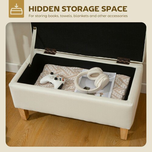 Wyld Haus Suba Linen Beige Storage Footstool With Storage Natural Wooden Legs