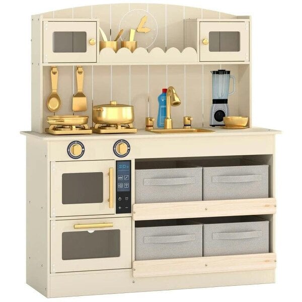Bobobiy Kids Play Kitchen with Lights & Sounds, Pretend Play Toy set with 4 Fabric Drawers, 12-Piece Accessories for 3-6 Years