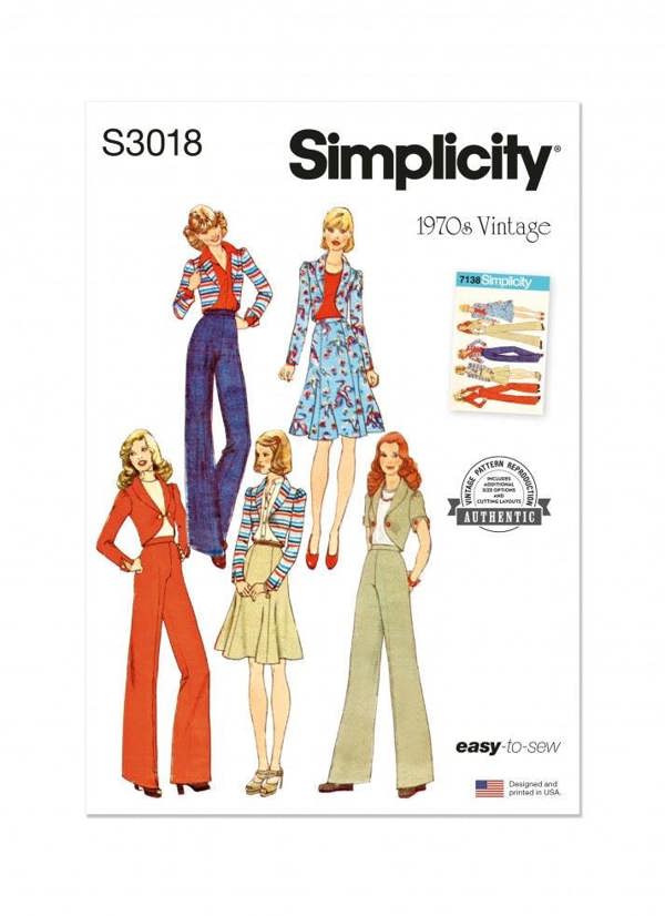 Simplicity Sewing Pattern 3018, Trousers, Skirts, Jackets, Vintage Style for Women, H5 (6-8-10-12-14) - Easy