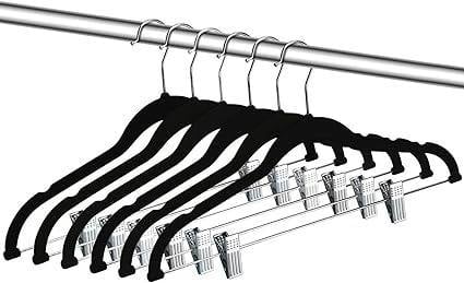 HYGRAD BUILT TO SURVIVE Pack of 12 Velvet Trousers Hangers Velvet Coat Hangers With Clips Velvet Hangers Wardrobe Clip Hangers Space Saving Hangers