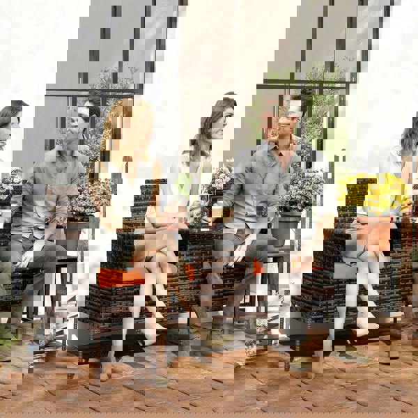 Ratten Loveseat with Built-in Coffee Table