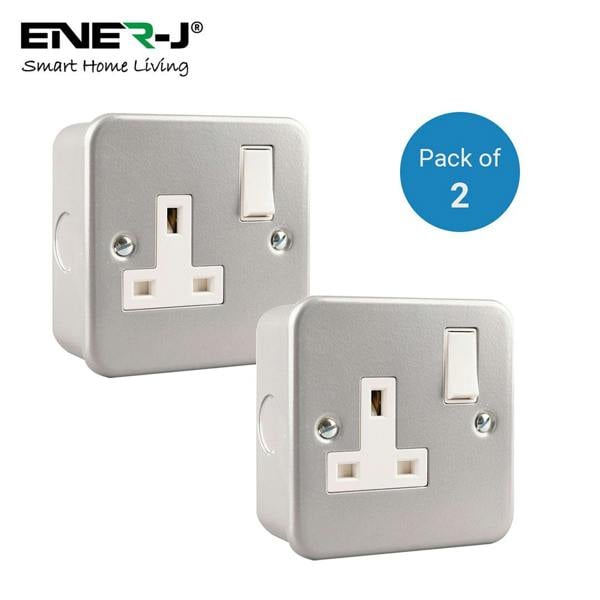 ENER-J 13A Metal Clad Single Wall Socket with Switch - Pack of 2