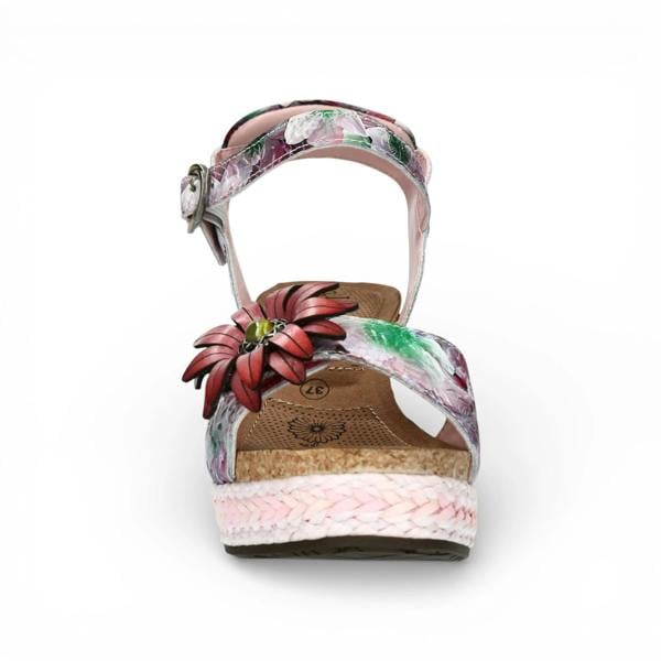 Laura Vita Facyo 75 - Women's Purple Floral Leather Wedge Sandals