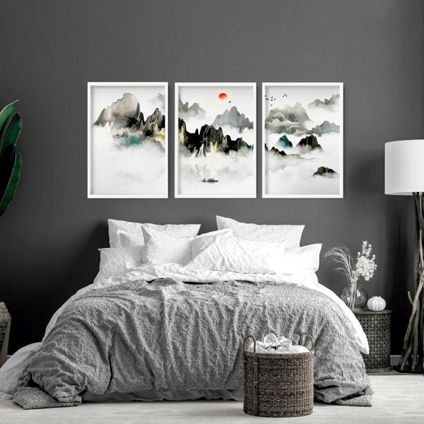 Art for a bedroom | set of 3 Japanese wall art