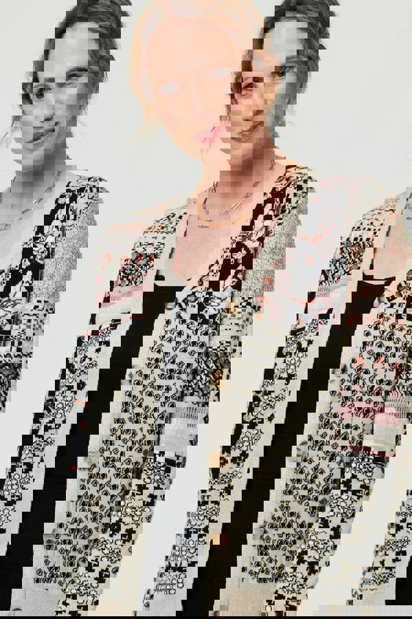 Cream | Patchwork Print Long Sleeve Cardigan
