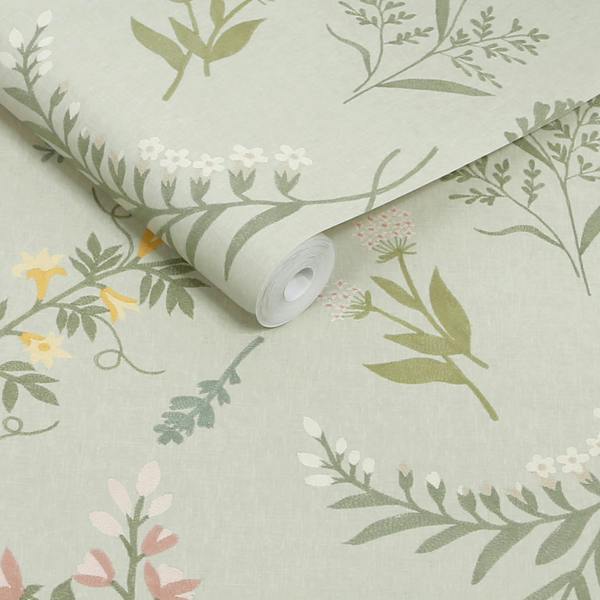 Next Sage Stitch Floral Wallpaper