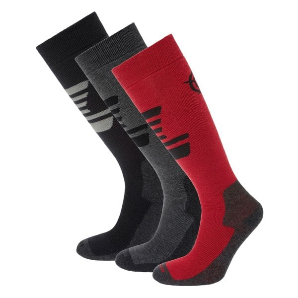 TOG24 Mens Bergenz Ski Socks (Pack of 3) - Black/Chilli Red/Dark Grey