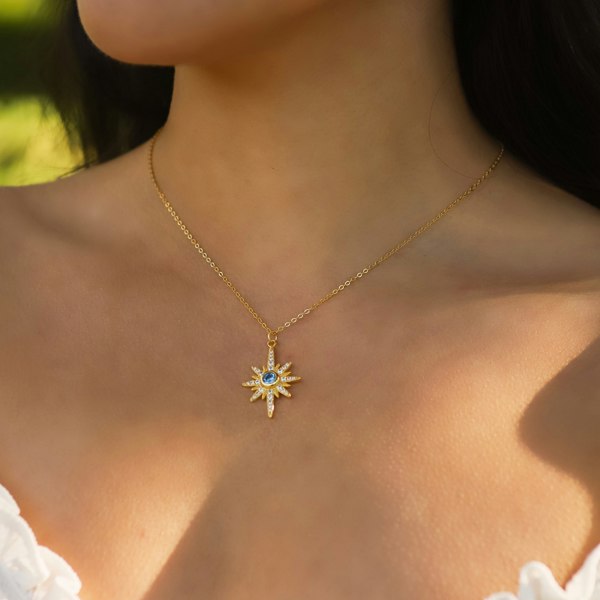 Luna Charles Heidi North Star Birthstone Necklace - 18K Gold Plated