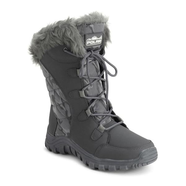 VIVA Women's Quilted Lace Up Waterproof Black Outdoor Cuff Snow Rain Boot