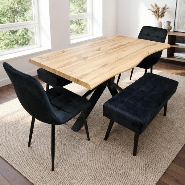 Kosy Koala Dining Table Set With 2 Black Velvet Chairs And 2 Black Velvet Bench Dining Room Furniture
