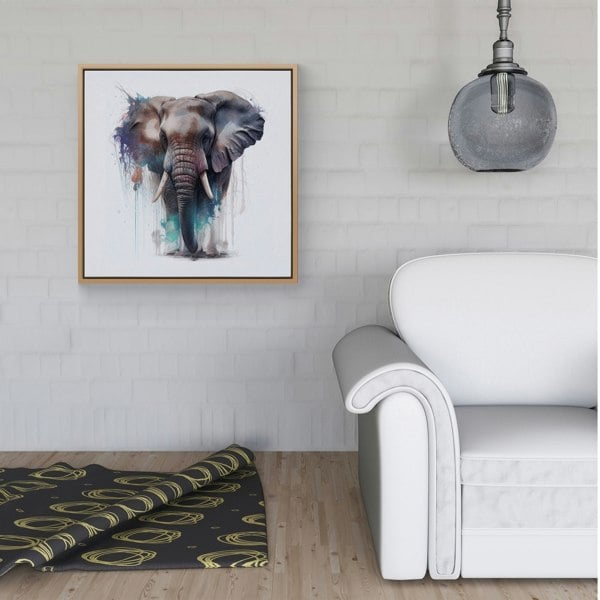 Warren Reed Elephant Splash Art Framed Canvas