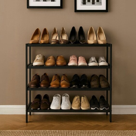 Neo Black 4-Tier Bamboo Shoe Rack Wooden Shoe Storage Organiser Shelf for Hallway, Entrance Living Room