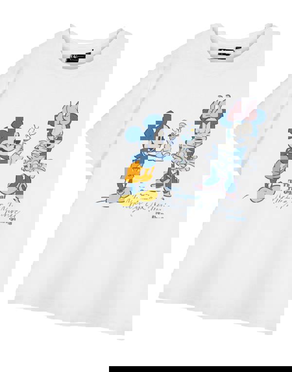 Disney Womens White True Original Mickey & Minnie Cropped Short Sleeved T-Shirt