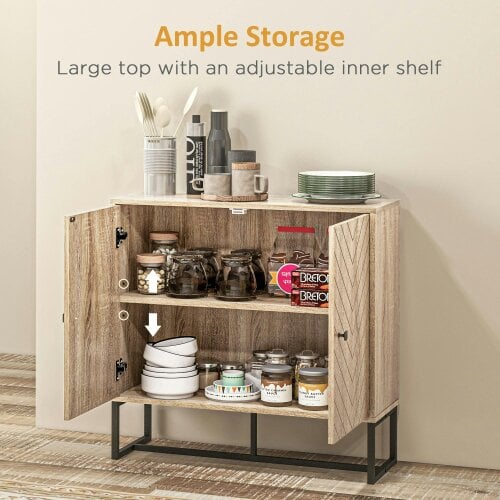 Wyld Haus Mizi Liri Natural Oak Wood 2 Tier Storage Cabinet With Chevron Pattern