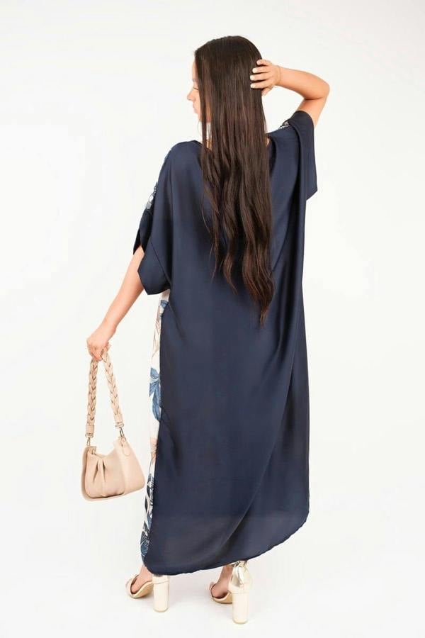 Taisley Oversized Batwing Maxi Dress With Tropical Print - Navy