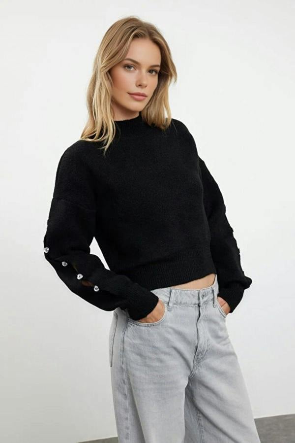 WOVCOR Soft Textured Button Detailed Knit Sweater