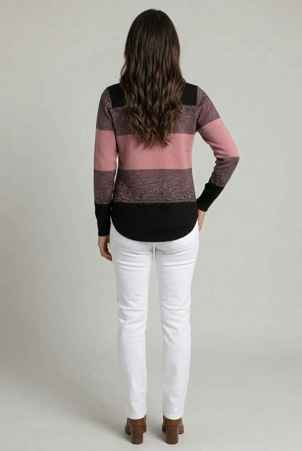 Izabel London Colour Block Sparkly Curve Hem Jumper