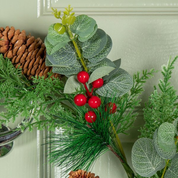 Samuel Alexander 50cm Hanging Christmas Eucalyptus Wreath with Red Berries and Pinecones