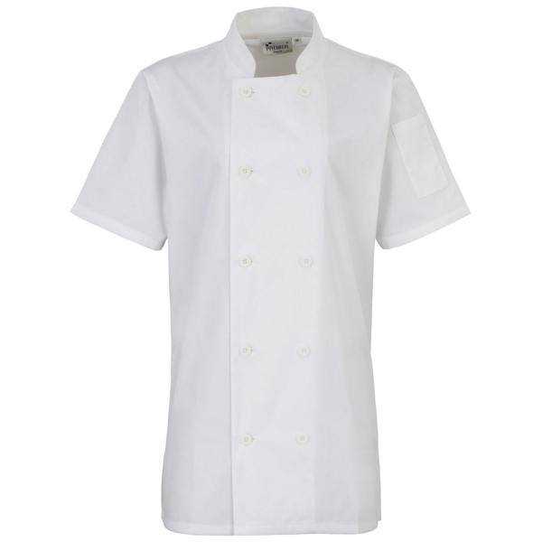 Premier Womens/Ladies Short Sleeve Chefs Jacket / Chefswear (Pack of 2) - White