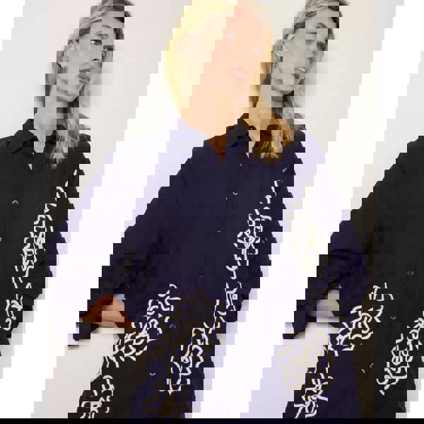 Blue Vanilla Floral Embroidery Shirt