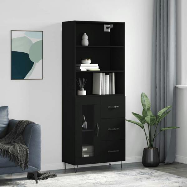 Berkfield Home Berkfield Highboard Black 69.5x34x180 cm Engineered Wood