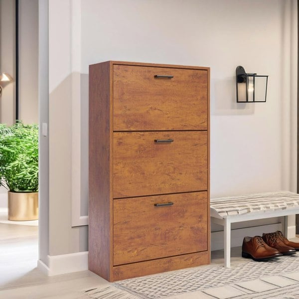 Rafaelo Mobilia 3 Drawer Shoe Storage Cabinet Oak