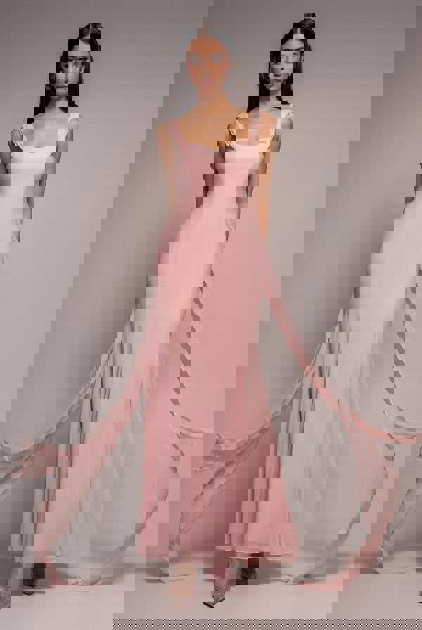 Multiway Cape Chiffon Sweetheart Maxi Dress - Blush Pink DR4848