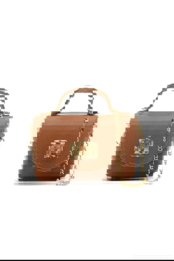 Pluspup Genuine Italian Leather Crossbody Bag with Chain Strap and Twist Lock Closure