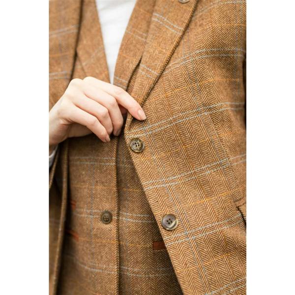 TruClothing Women's Oak Brown Tailored Fit Tweed Blazer in Herringbone Check